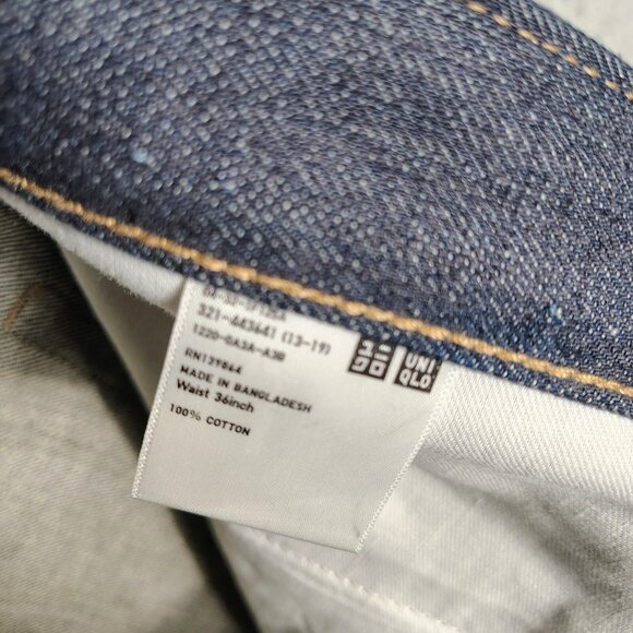 Uniqlo U Jeans Mens 36 Blue Denim Dark Wash Straight Leg High-Rise Casual - Picture 9 of 10